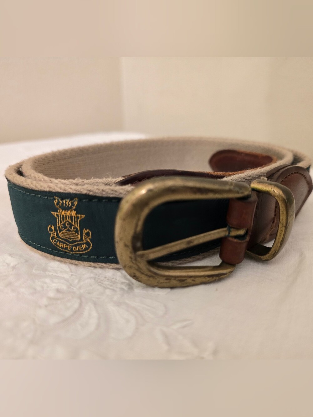YRI Green Ribbon On Canvas Belt With "Capital City Club" Logo From Atlanta 36